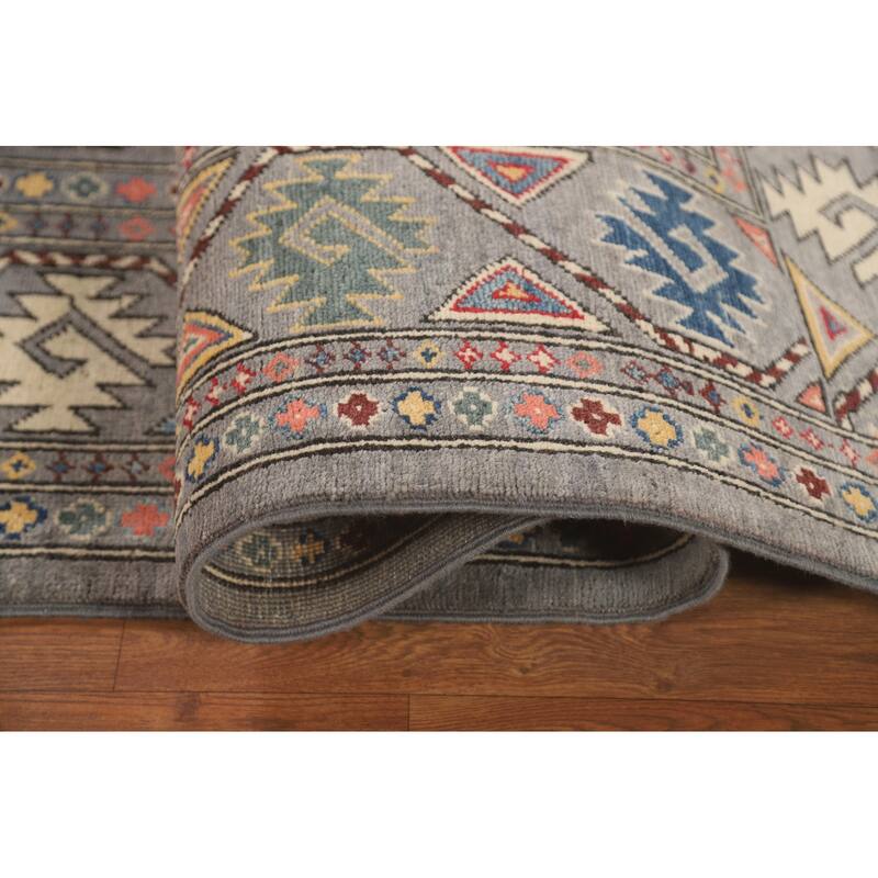 All-Over Gray Kazak Living Room Area Rug Hand-Knotted Wool Carpet - 6'7" x 9'8"