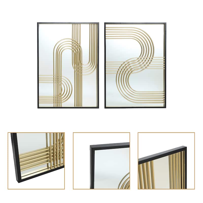 Modern Gold Iron Loops Rectangular Accent Wall Mirrors (Set of 2) - 25.98" H x 17.91" W x 0.98" D