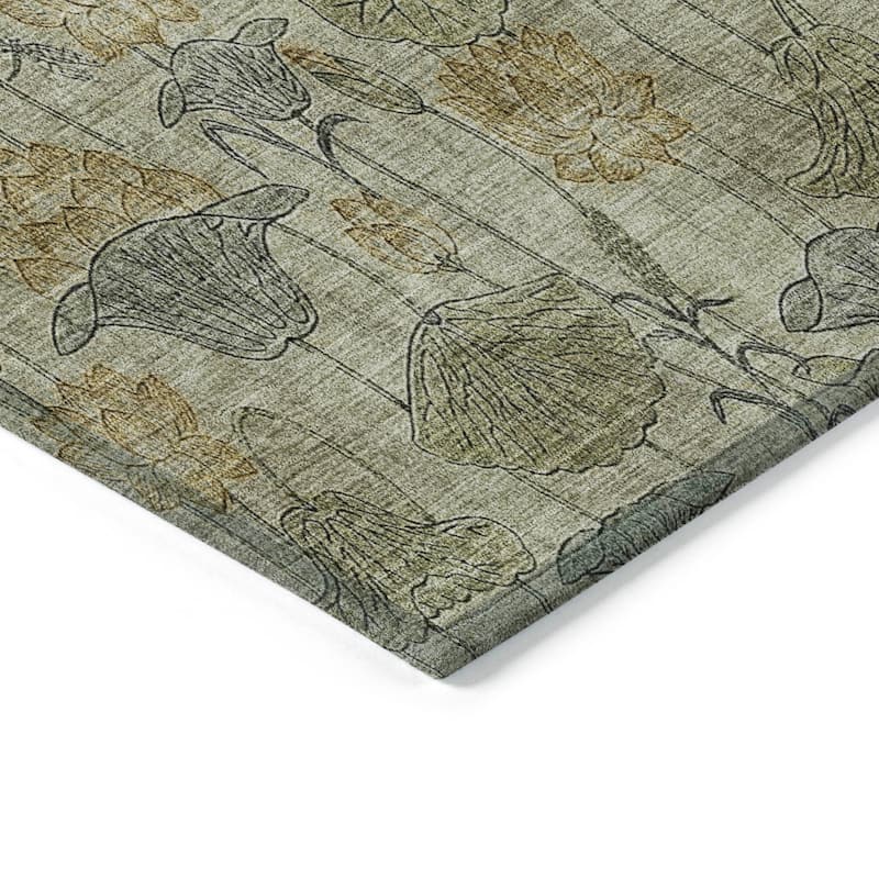 Machine Washable Indoor/Outdoor Modern Floral Chantille Rug