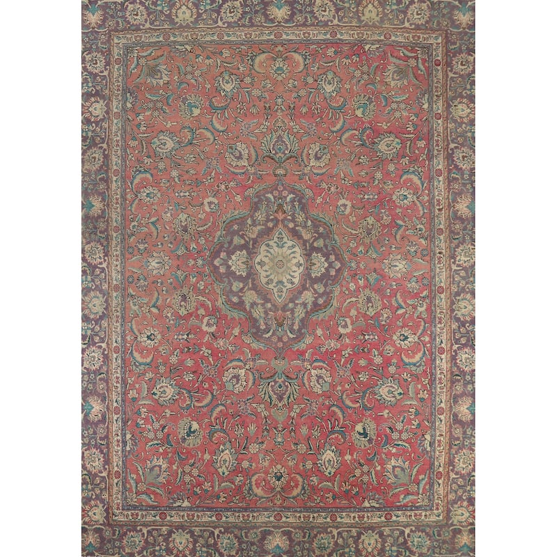 Pink Tabriz Persian Area Rug Hand-Knotted Wool Carpet - 9'0" x 12'5"