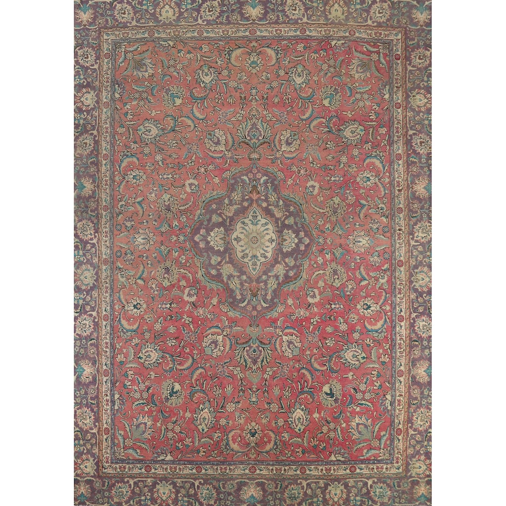 Pink Tabriz Persian Area Rug Hand-Knotted Wool Carpet - 9'0" x 12'5"