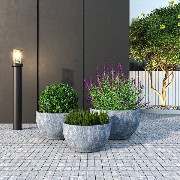 LeisureMod Grove 3-Piece Round Planter Set in Fiberstone and MgO