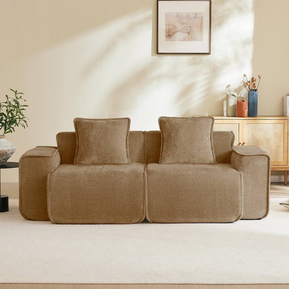Streamlined Design Modular 2 Seat Boneless Velvet Fabric Sofa - 8' x 10'