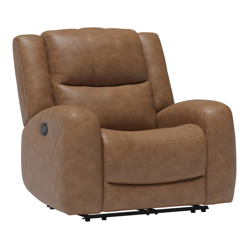 Furniture of America Rhea Modern 2-Piece Brown Top Grain Leather Sectional Sofa and Recliner Set