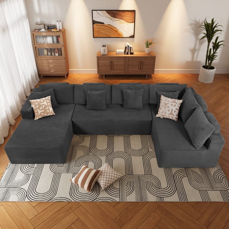 WINSOON 135"x69" Plush Modular Sectional Sofa with Pillows - Grey