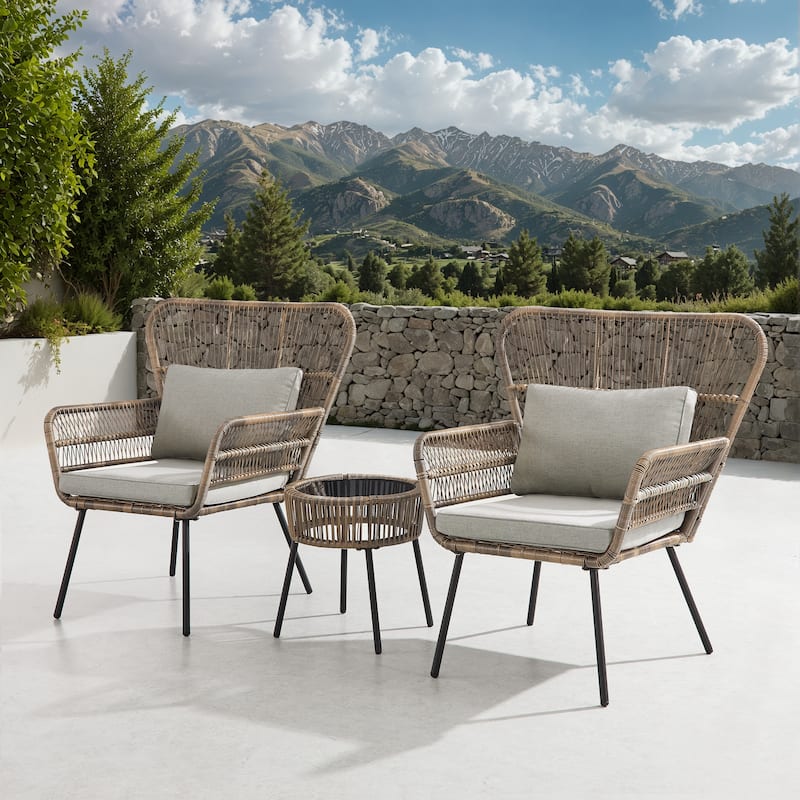 Corvus Havre 3-Piece Outdoor Wicker Bistro Set with Cushions