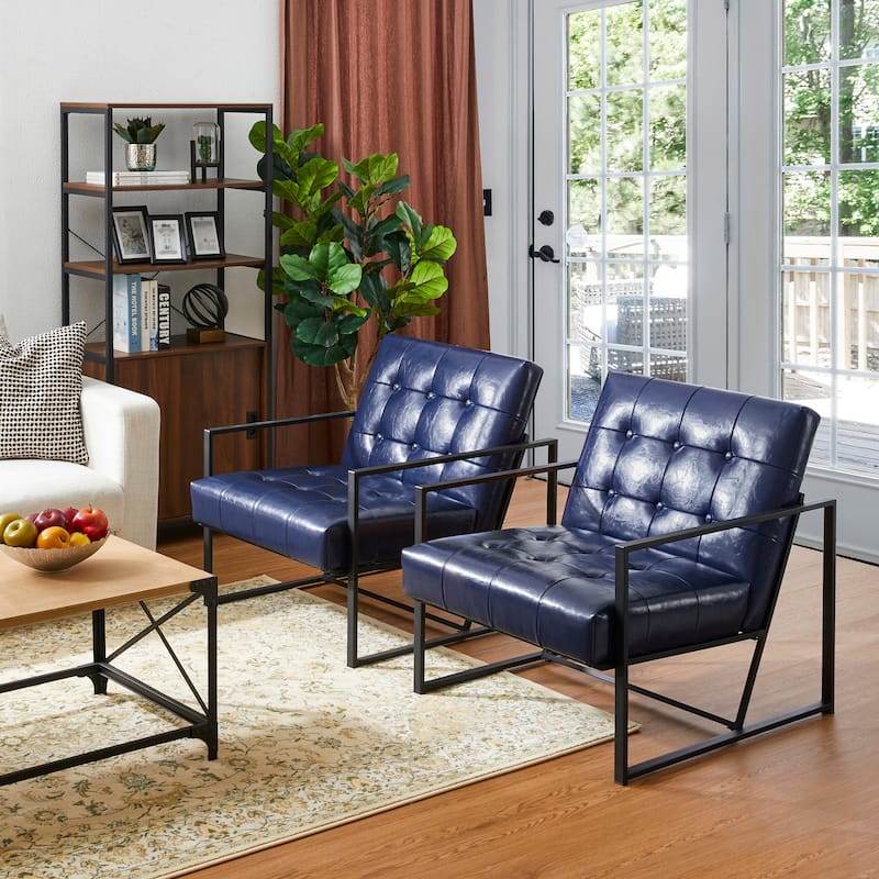 Glitzhome Set of 2 29.25"W Mid-Century PU Leather Tufted Accent Chairs