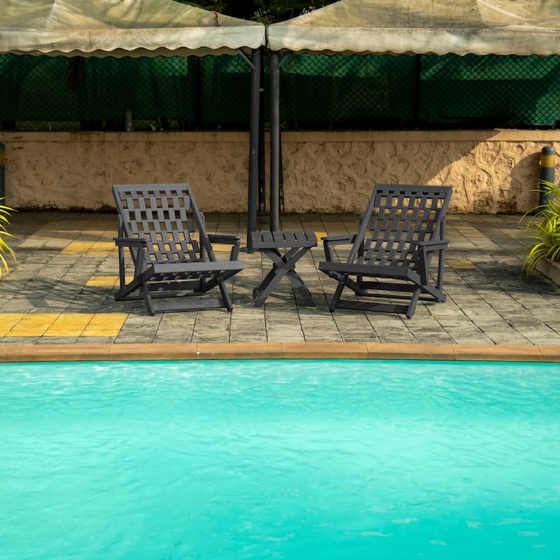 Aspen Fully Assembled All-Weather Outdoor Folding Lounge Chair and Table Set - 3-piece