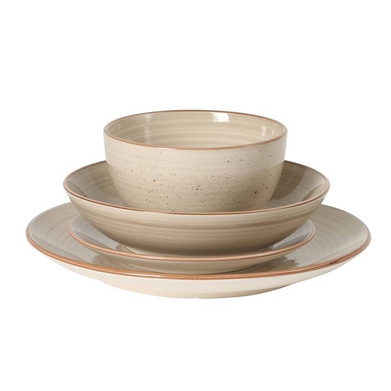 Gibson Home Stonebury 16 Piece Plates and Bowls - Handpainted Stoneware Dinnerware Set - Service for 4