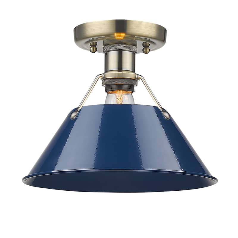 Yep by Golden Lighting Orwell 1-light Flush Mount in Aged Brass and Navy Blue shade