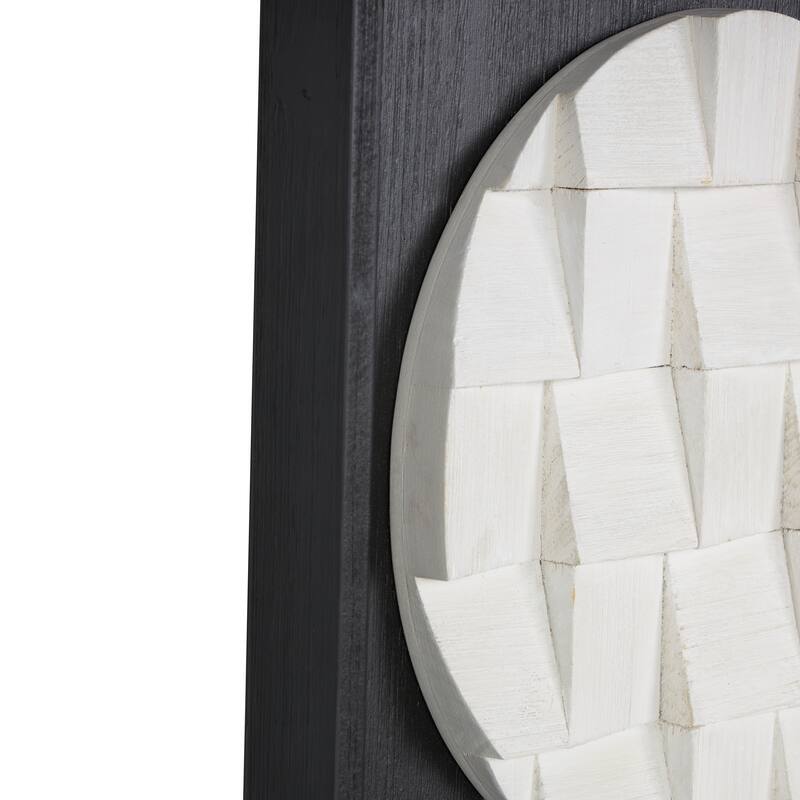 White Wood 3D Cube Grid Geometric Home Wall Decor with Black Frames (Set of 2)