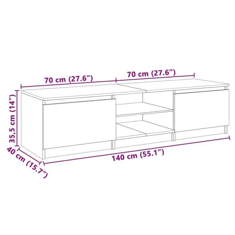 vidaXL TV Cabinet with LED Lights Sonoma Oak 55.1x15.7x14.2" - 55.1" x 16" x 14"