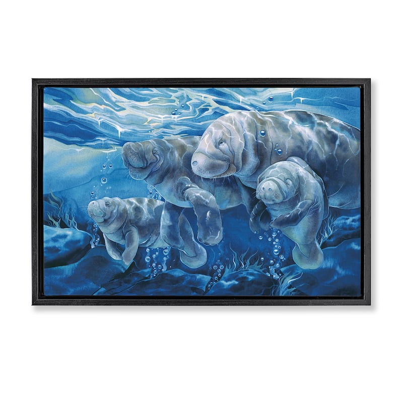 Stupell Underwater Manatee Family Framed Floater Canvas Wall Art Design By Jody Bergsma - 25 x 17 - Black