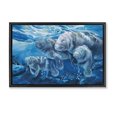 Stupell Underwater Manatee Family Framed Floater Canvas Wall Art Design By Jody Bergsma