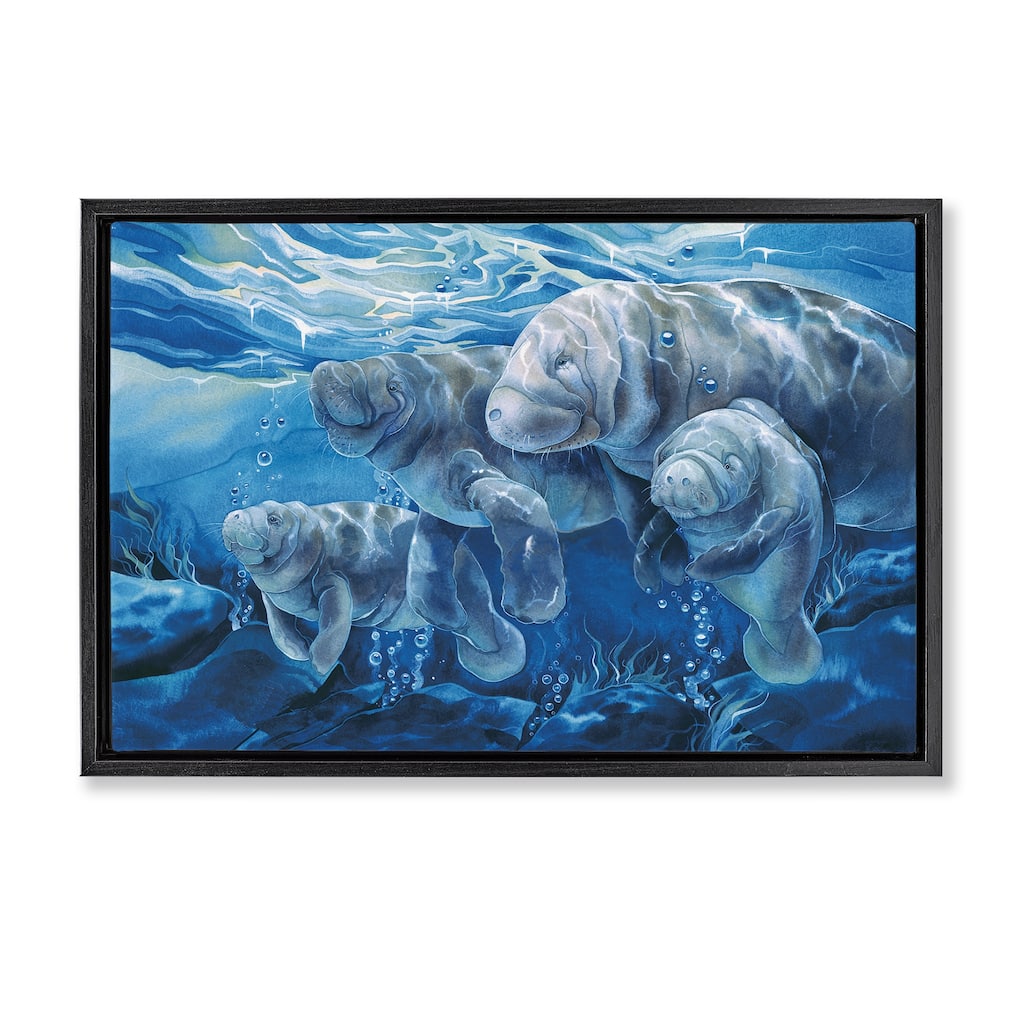 Stupell Underwater Manatee Family Framed Floater Canvas Wall Art Design By Jody Bergsma