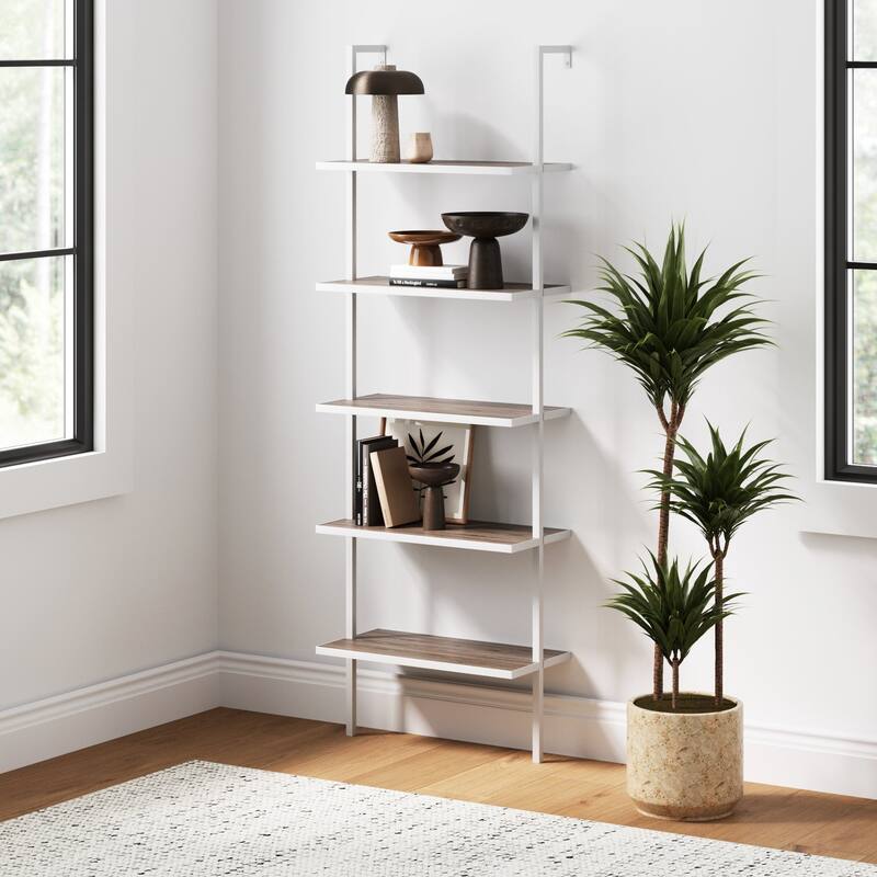 Nathan James Theo 5-Shelf Ladder Bookcase Wood with Metal Frame