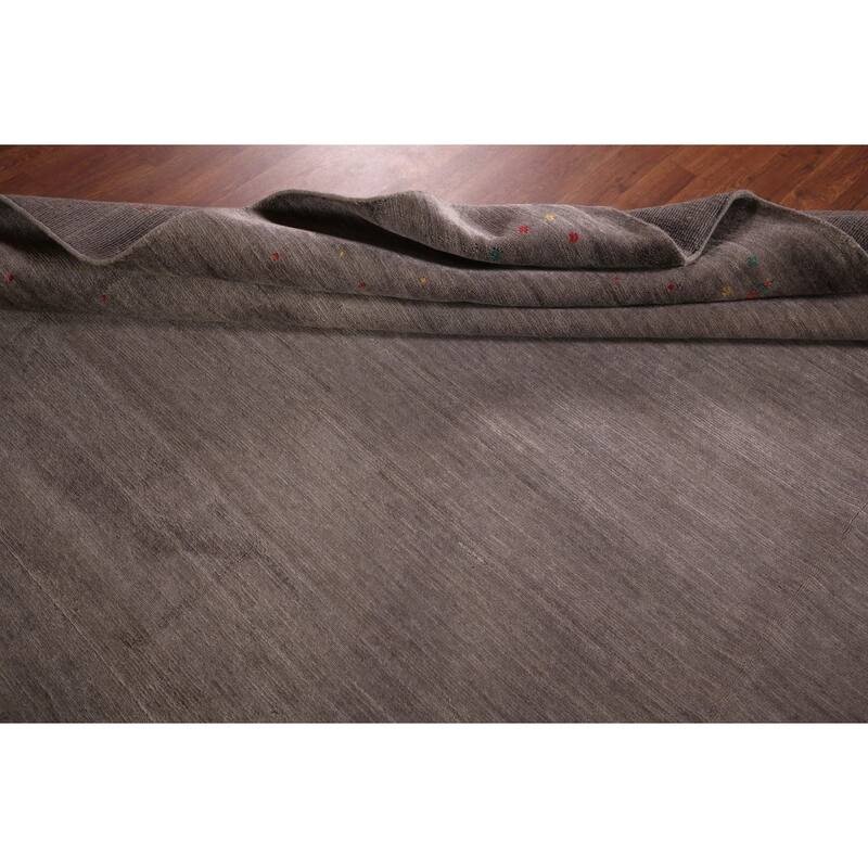 Gray & Brown Striped Gabbeh Oriental Area Rug Hand-Knotted Wool Carpet - 8'1"x 9'8"