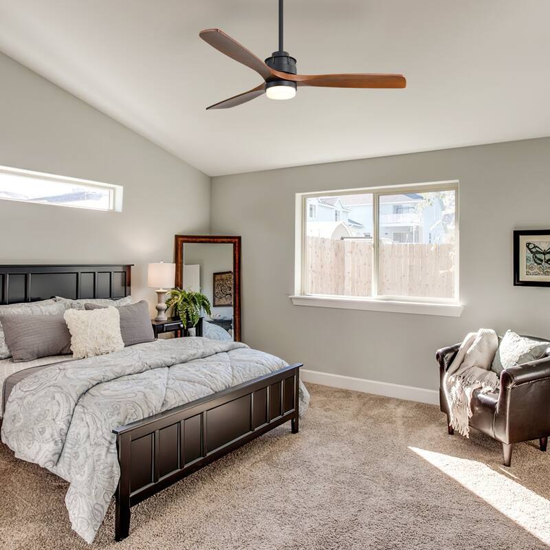 Sofucor 60Inch Ceiling Fan Solid Wood Blades with Light Remote Control,Indoor/Outdoor with Reversible DC Motor for Bedroom Patio