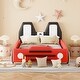 preview thumbnail 1 of 18, Twin Size PU Leather Platform Bed,Race Car Shaped Bedframe with Wheels Red - Twin