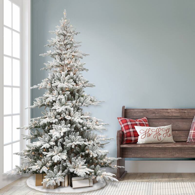 Puleo International 6.5 ft. Pre-lit Flocked Utah Fir Artificial Christmas Tree
