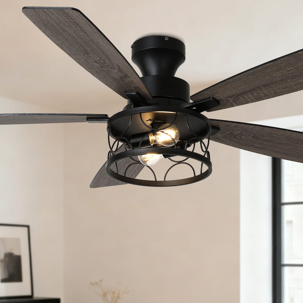Bella Depot 52" Black Low Profile Ceiling Fan with Light and Remote Control 6-speed Reversible DC Motor