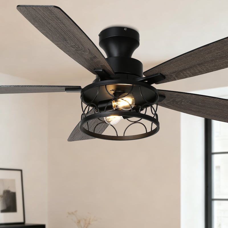 Bella Depot 52" Black Low Profile Ceiling Fan with Light and Remote Control 6-speed Reversible DC Motor - Black