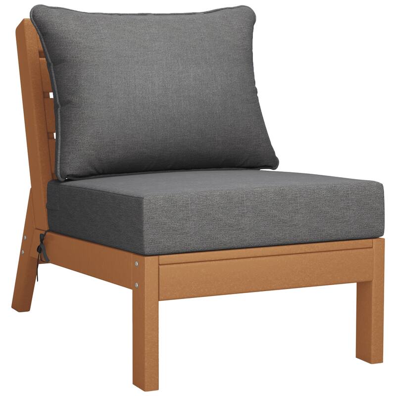 Birchwood All Weather HDPE Outdoor Patio Deep Seating Teak Armless Chair With Cushions (1-Piece)
