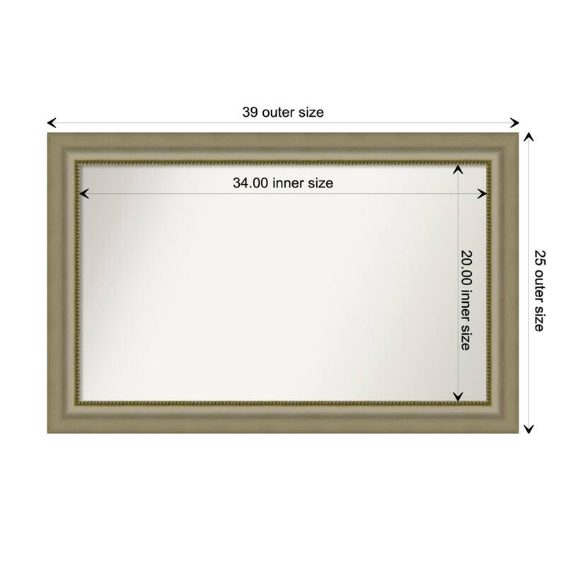 Vegas Silver Framed Non-Beveled Custom Wall Mirror, Bathroom Vanity Mirror - Outer Size: 38.75 x 24.75