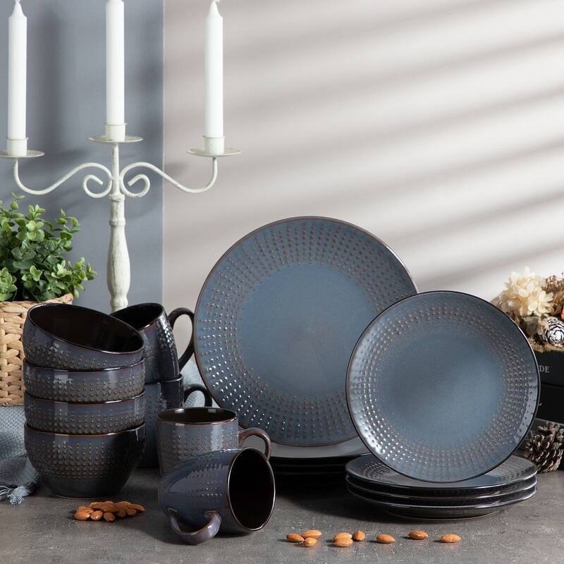vancasso Embossed Stoneware 16-Piece Dinnerware Set, Service for 4