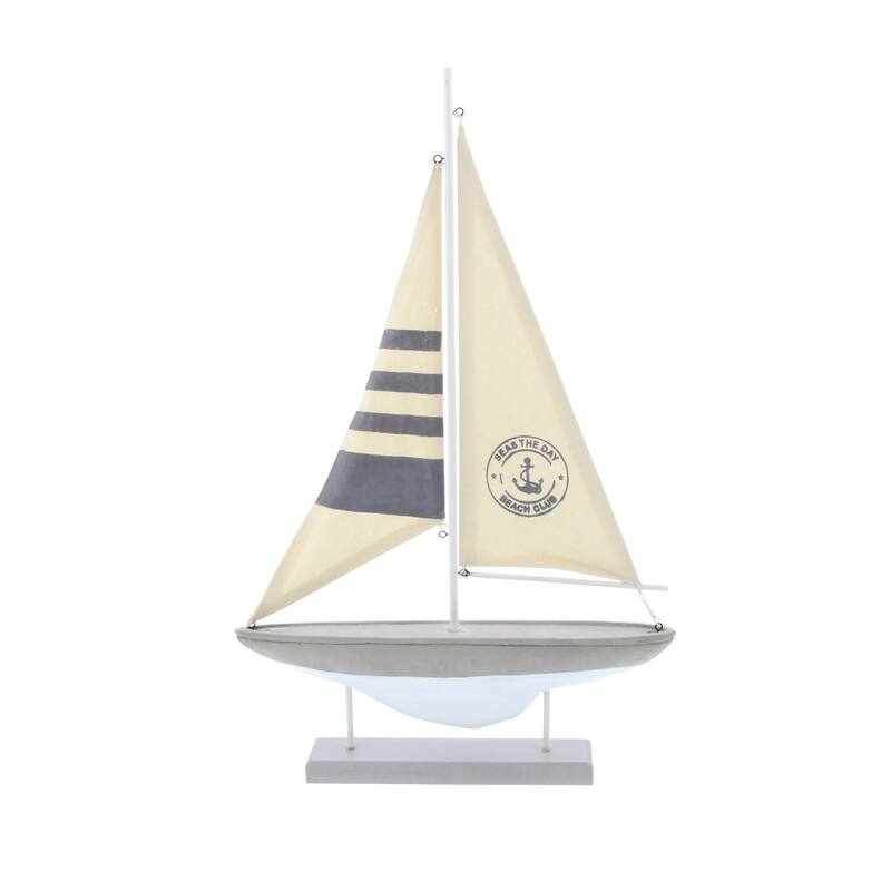 Cement Stone Sail Boat Handmade Decorative Sculpture with Cream Sails - Gray - Roche River Decor