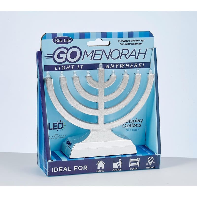 6" Battery Operated Light it Anywhere Silver Tone Go Menorah