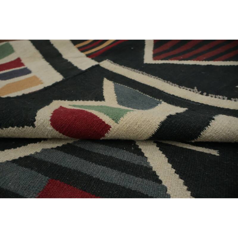 Hand Woven Oriental 100% Wool Carpet Southwestern Tribal Black Kilim Area Rug - 11' 2'' X 8' 0''