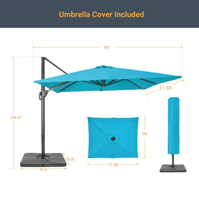 LIVOOSUN 11.5x9FT Aluminum Cantilever Patio Umbrella Solution-Dyed Fabric w/Base