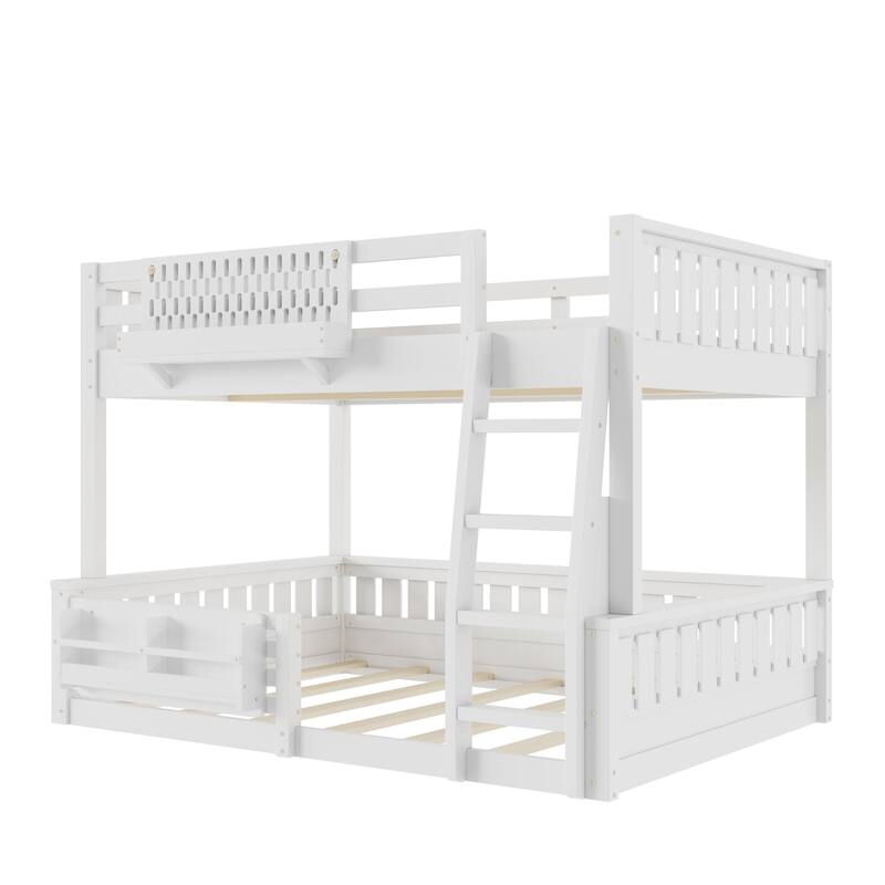 Wooden Bunk Bed of 3 Kinds Size with Pegboard, Bookshelf and Guardrails, Detachable Bunk Bed Convertible 2 Platform Beds