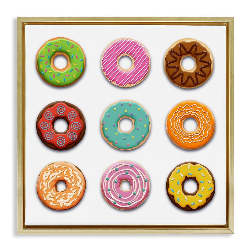 Stupell Delicious Various Donuts Framed Floater Canvas Wall Art Design By Marcus Prime - 25 x 25 - Gold