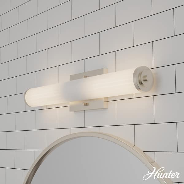 slide 2 of 11, Hunter Holly Grove Bathroom Vanity Wall Light, Art or Shelf Light - Contemporary - Damp Rated! 24" - Brushed Nickel - White Glass