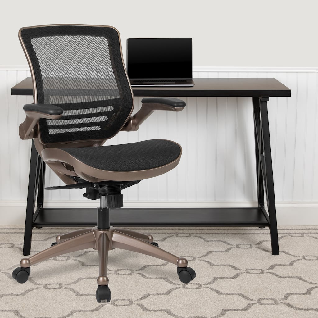 Mid-Back Transparent Mesh Executive Swivel Chair with Melrose Gold Frame and Flip-Up Arms