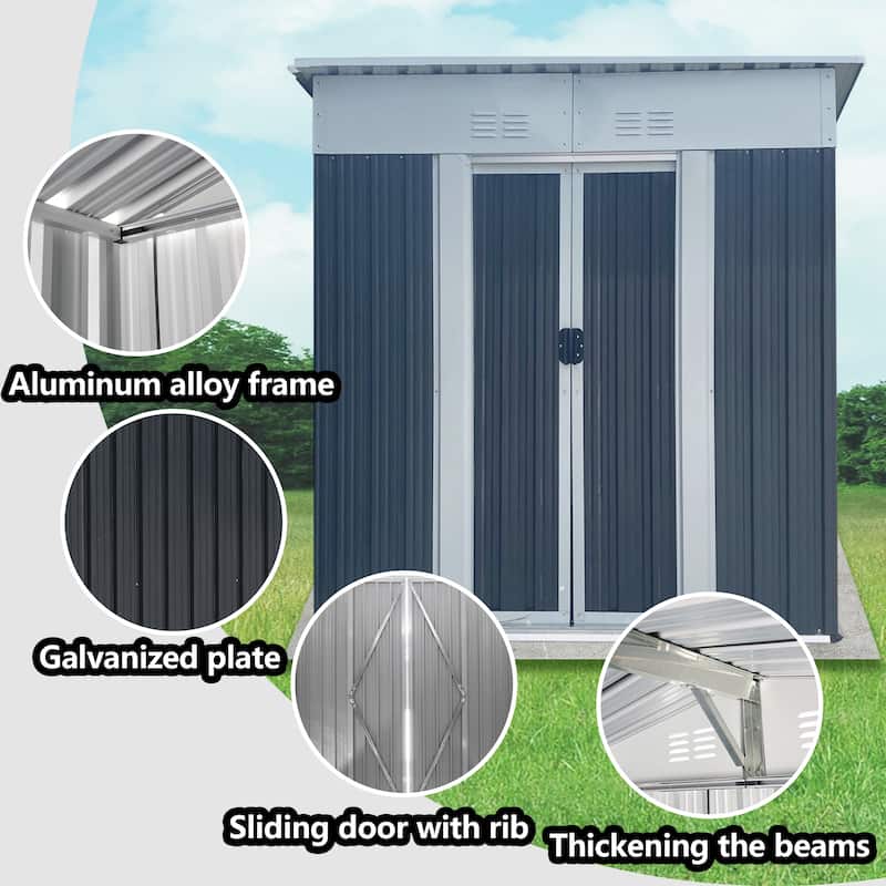 Outdoor Storage Shed Pent Roof Tool Shed with Lockable Sliding Door Apex Roof Metal Garden Shed for Backyard