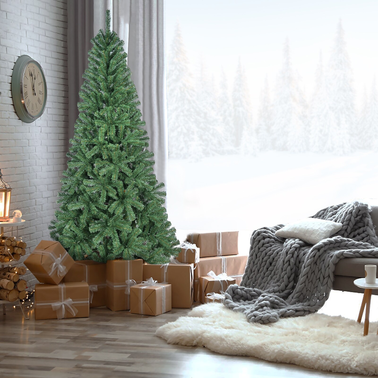Unlit Artificial Christmas Tree - PVC Tips, Hinged Structure, Metal Stand, Full Green