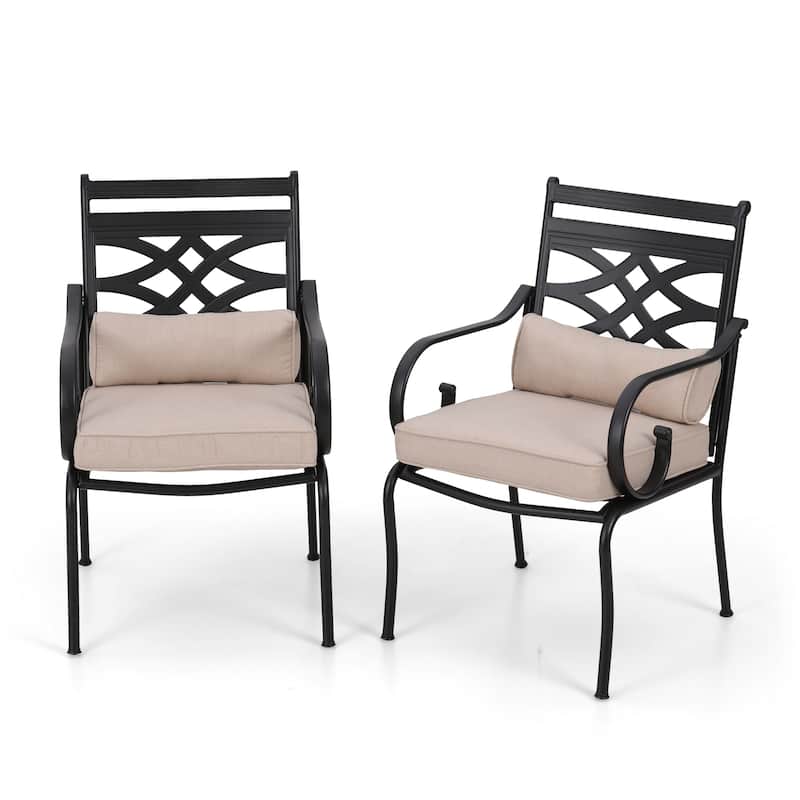 MAISON ARTS Wood-look Table and 4 Pattern Swivel Chairs with Cushion 5-Piece Metal Outdoor Patio Dining Set