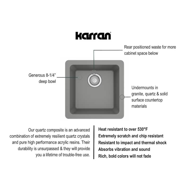 Karran Undermount Quartz Bar Single Bowl Sink
