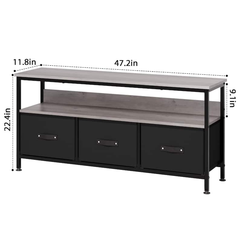 TV Stand with 3 Fabric Drawers, TV Cabinet for 55 Inch TV