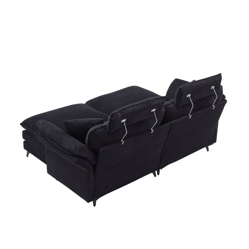 85.8'' Modern Corduroy Upholstered Sectional Sofa with Ottomans, Black