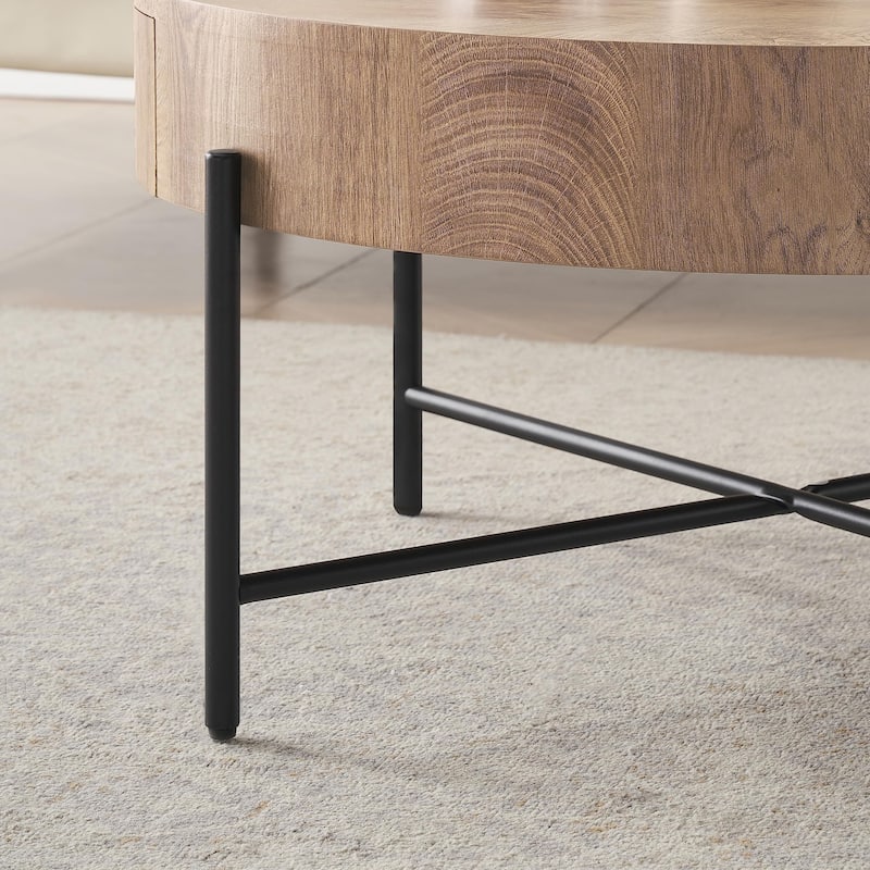 Round Coffee Table with Storage with Drawers Farmhouse Circle Table