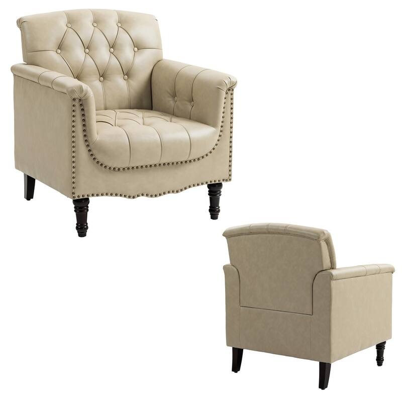 Modern Faux Leather Accent Chairs Set Of 2, Upholstered Armchair For Living Room