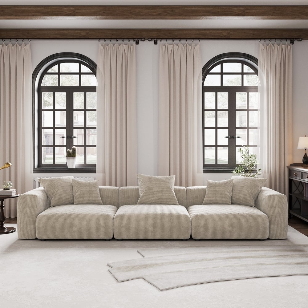 Large Modern Corduroy Fabric 3 Seats Sectional Sofa