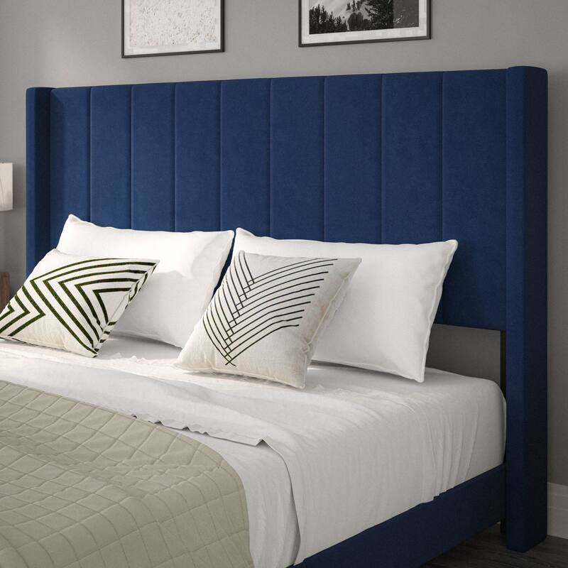 Upholstered Platform Bed with Wingback Headboard