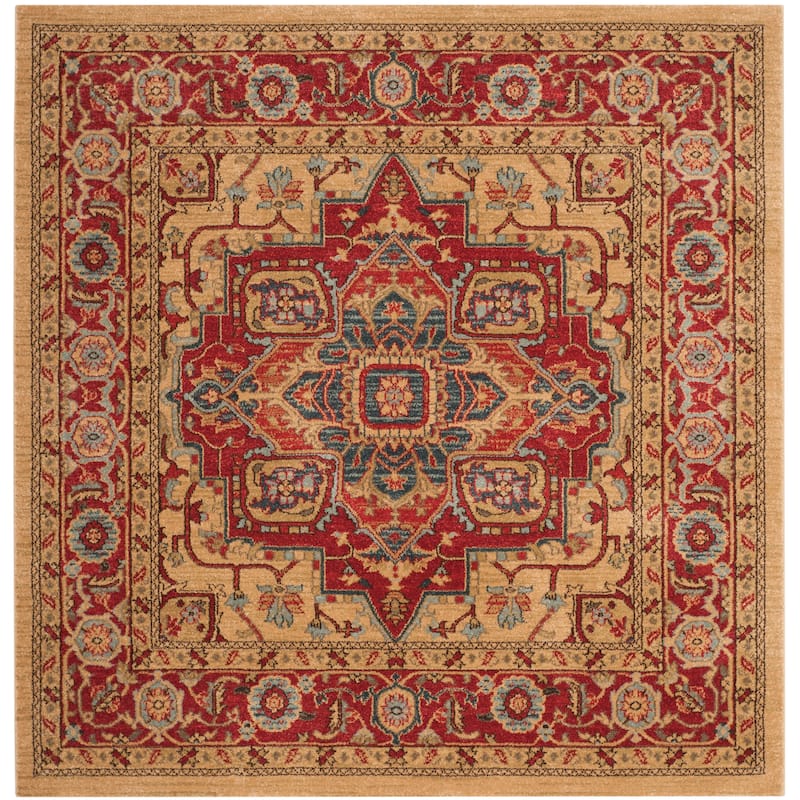 SAFAVIEH Mahal Beverley Traditional Grandeur Red/ Natural Rug - 5'1" Square - Red/Natural