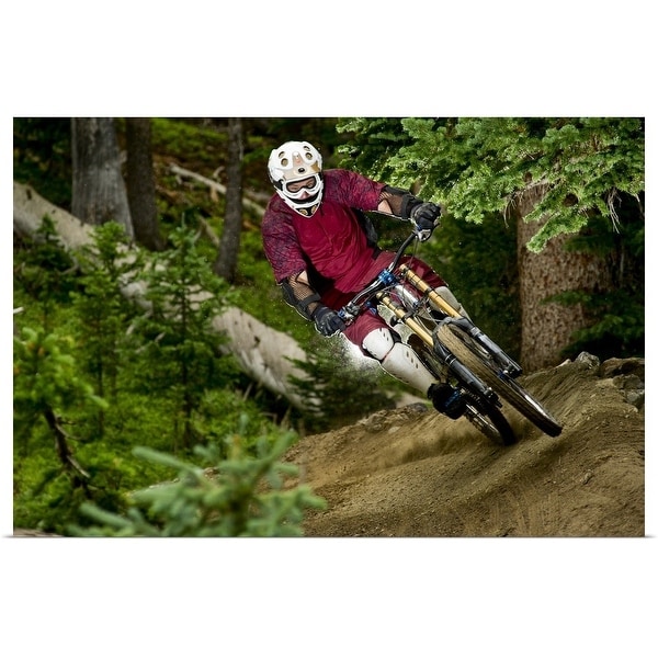 "Mountain biker leaning into high speed berm" Poster Print