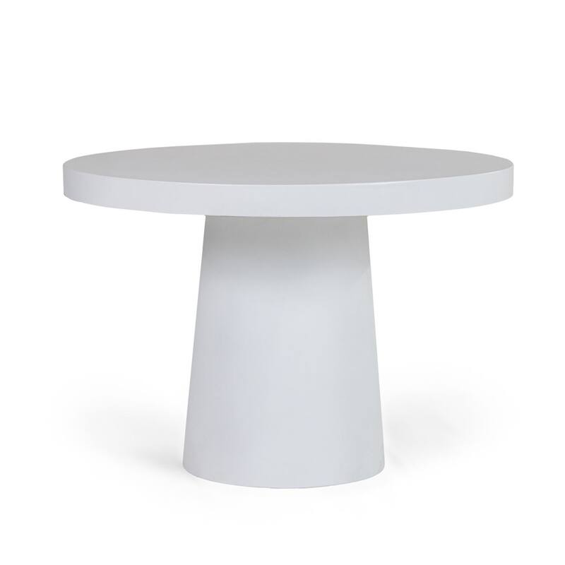 Cid Deso Dining Table, White Concrete Tapered Base, Round 43 Inch Top